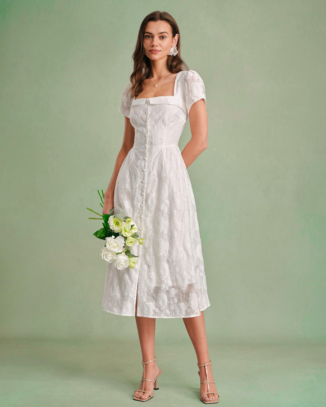 Morgan and Brooke | White Square Neck Cross Midi Dress