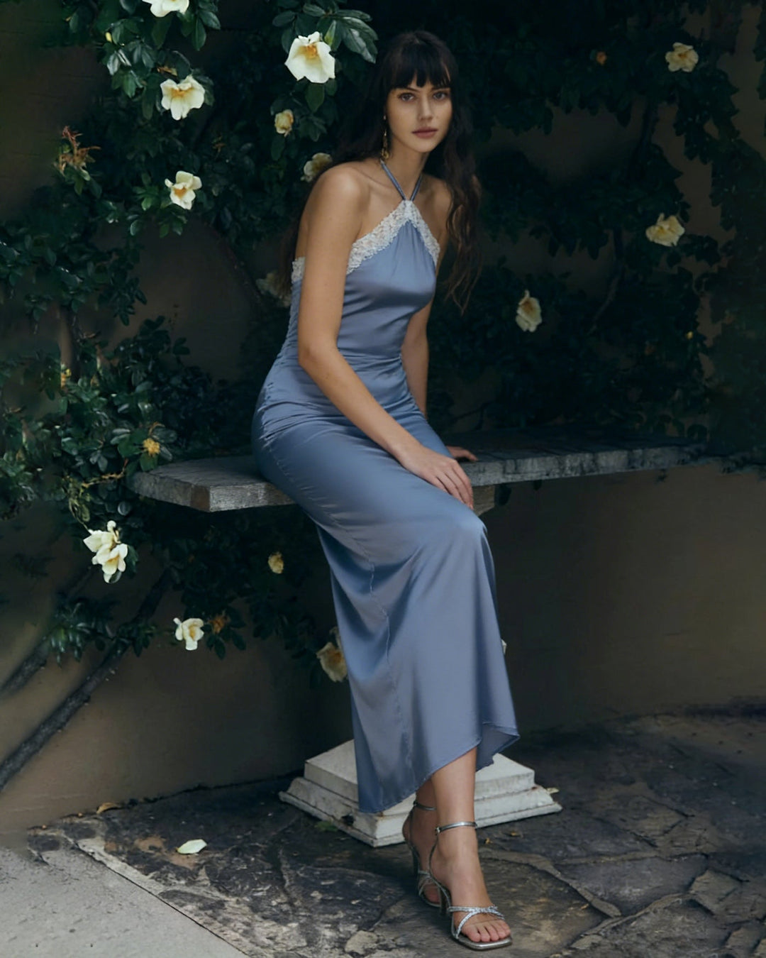 Morgan and Brooke | Halter Slip Midi Dress for Women in Blue