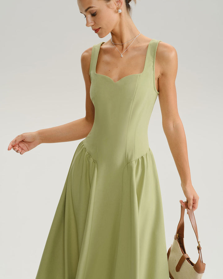 Morgan and Brooke | Sweetheart Neck Slip Midi Dress in Green
