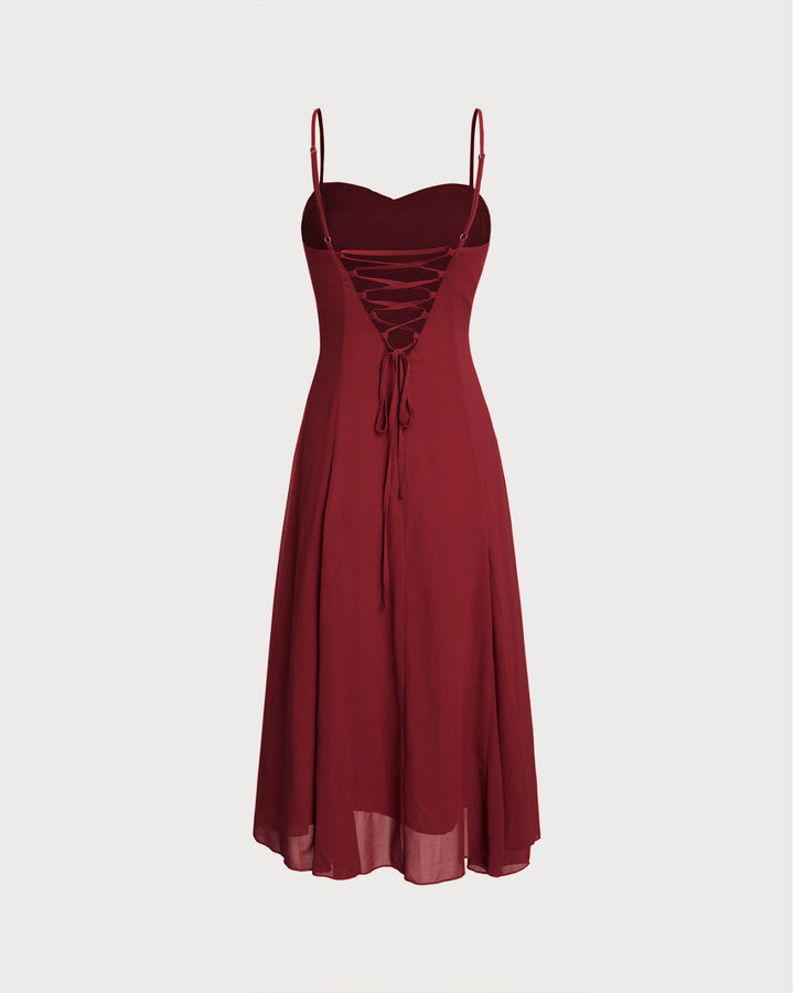 Morgan and Brooke | A-Line Corset Slip Midi Dress for Women in Red