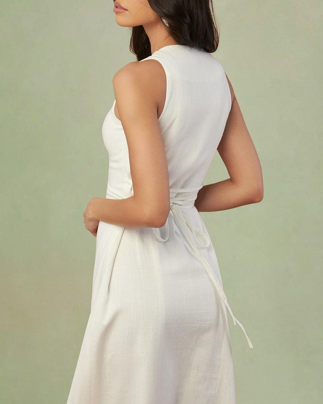Morgan and Brooke | White Button Tie Midi Dress