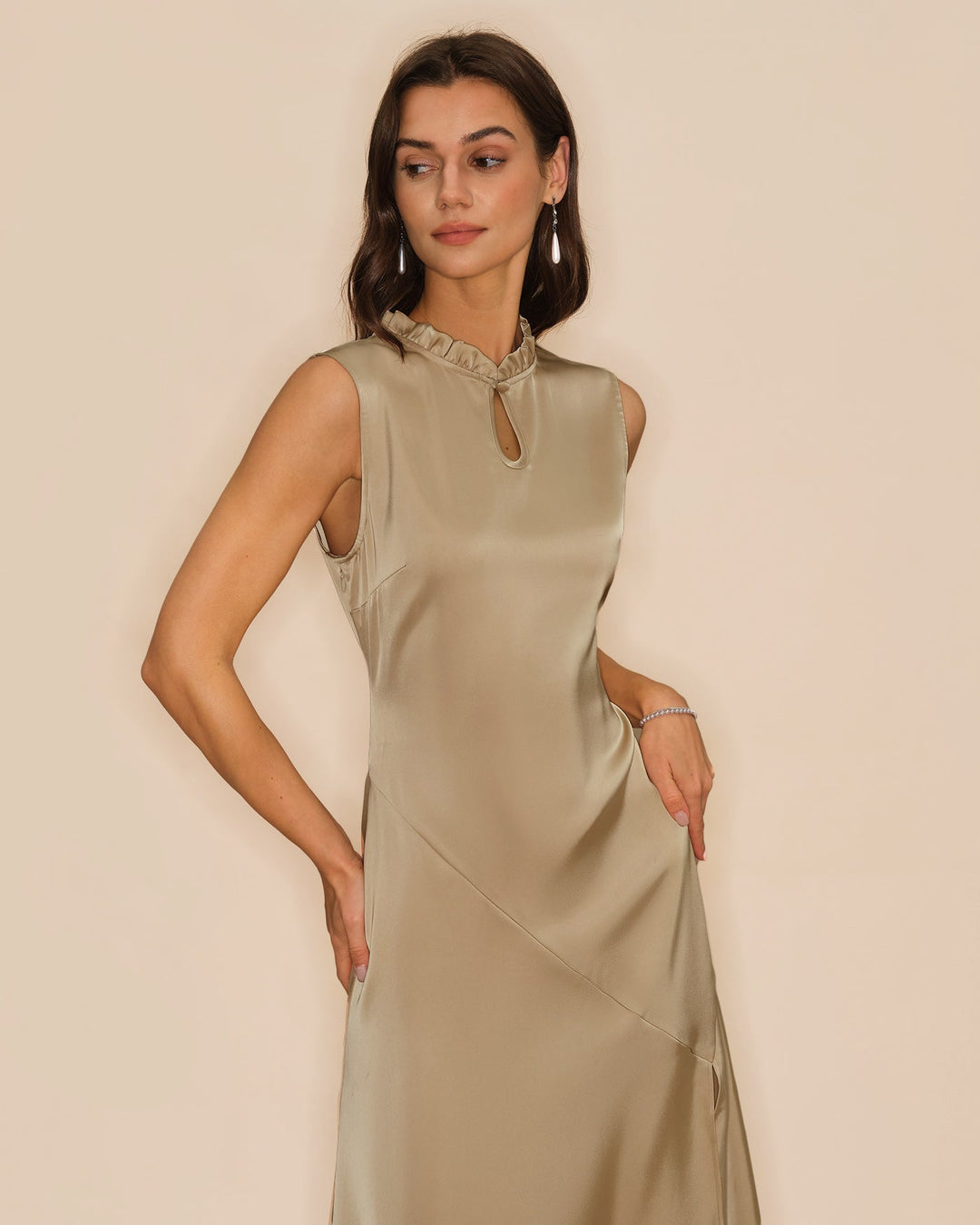 Morgan and Brooke | Ruffled Midi Dress for Women in Apricot