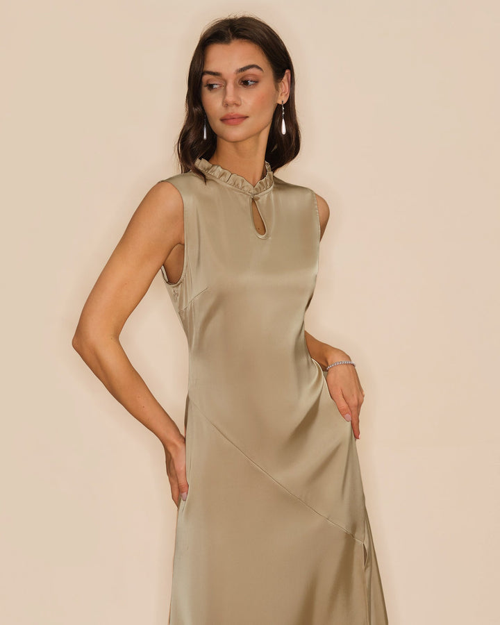Morgan and Brooke | Ruffled Midi Dress for Women in Apricot