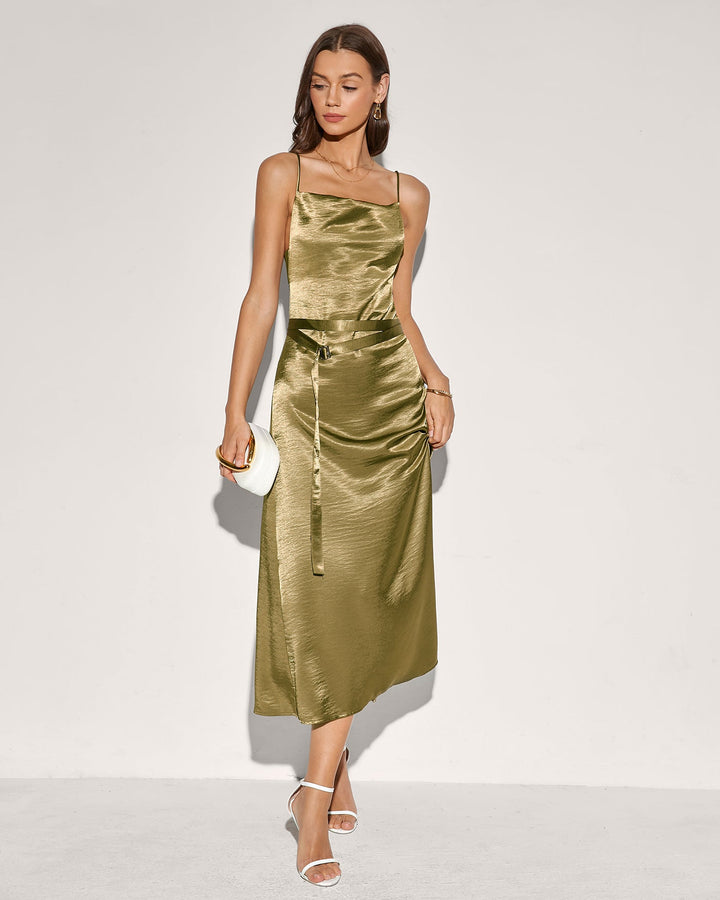 Morgan and Brooke | Green Slip Midi Dress