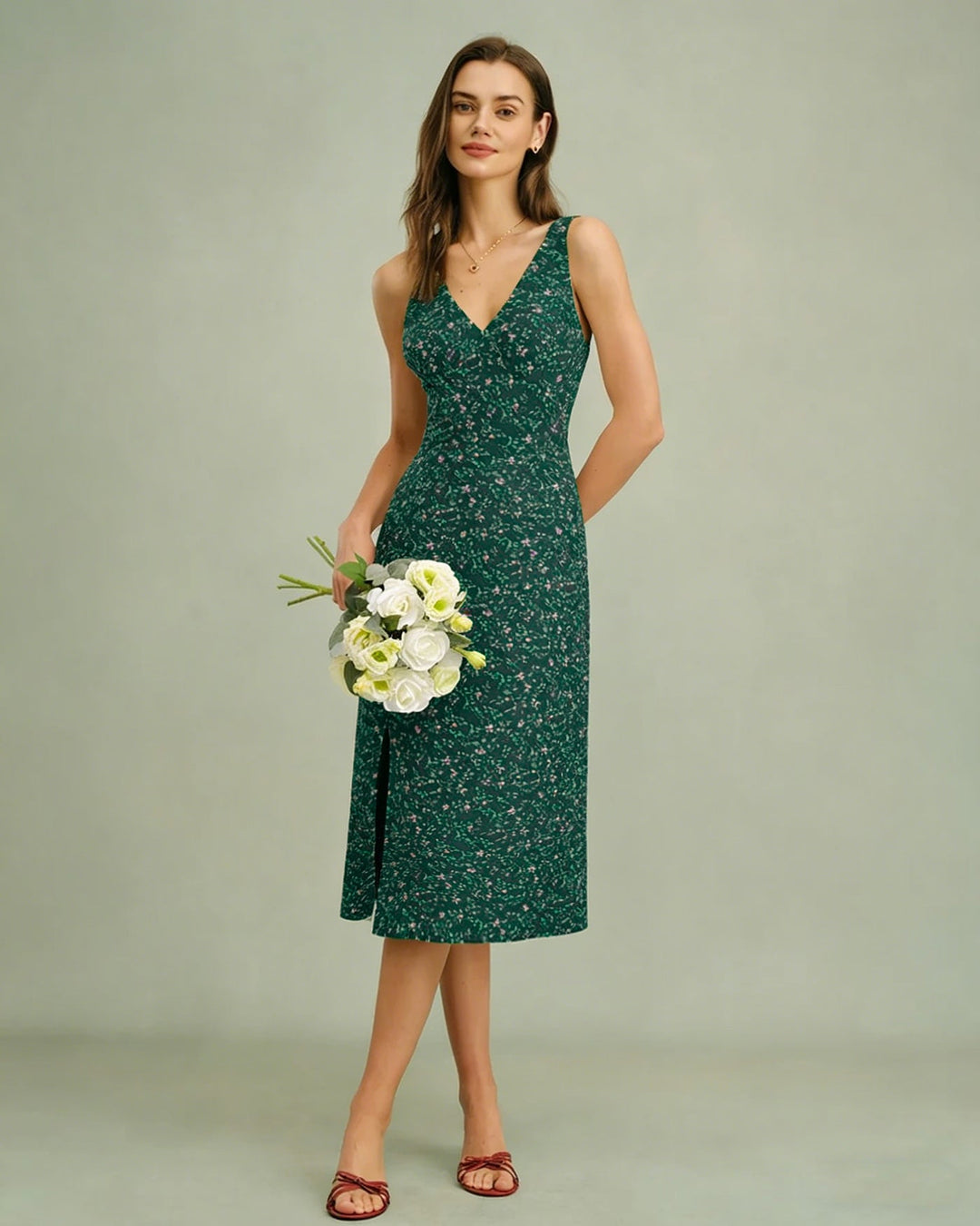 Morgan and Brooke | Floral Midi Dress for Women in Green