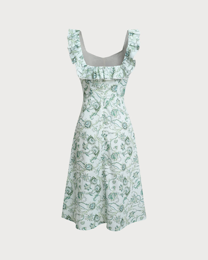 Morgan and Brooke | Floral Square Neck Ruched Midi Dress in Green