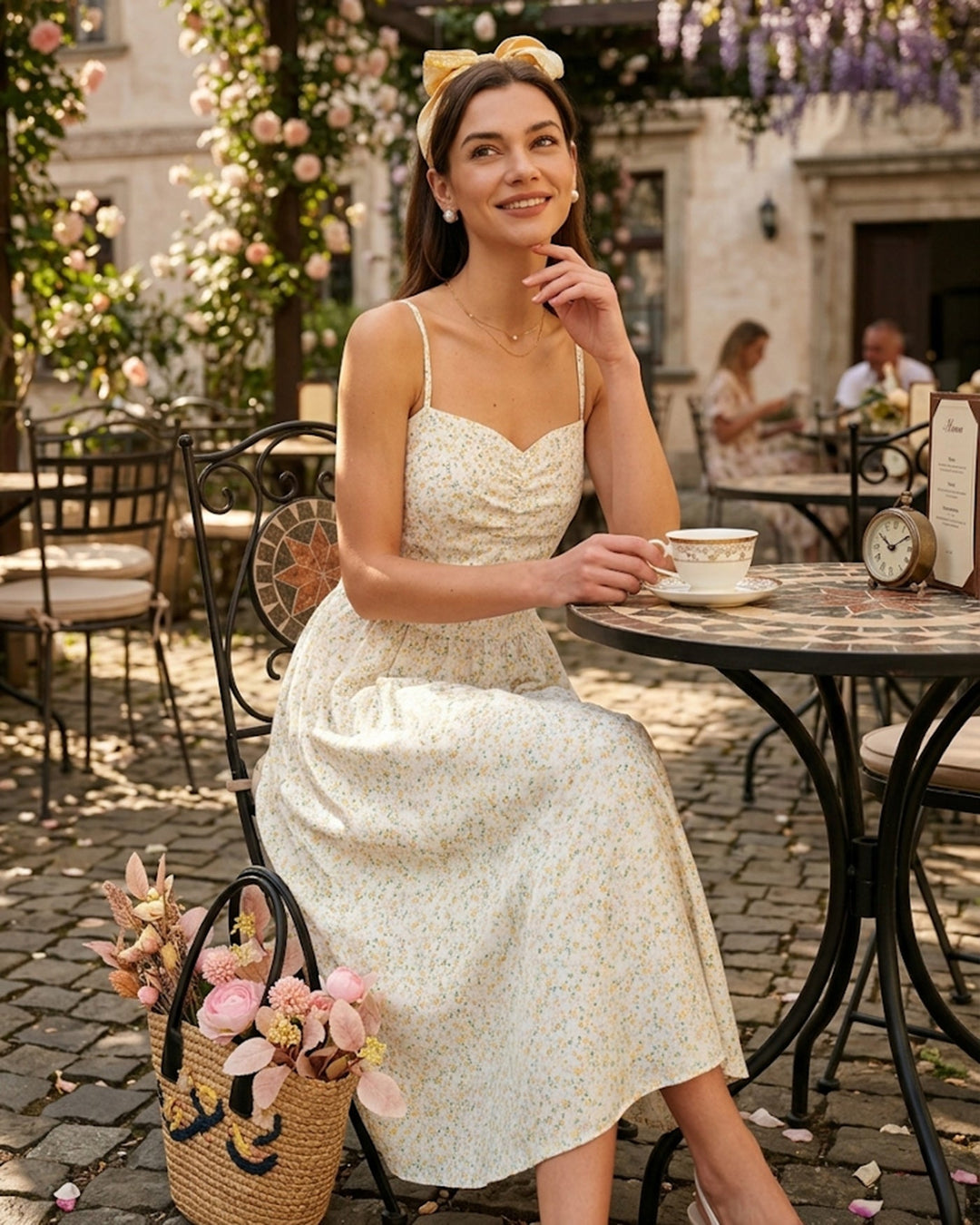 Morgan and Brooke | Floral Slip Midi Dress for Women in Yellow