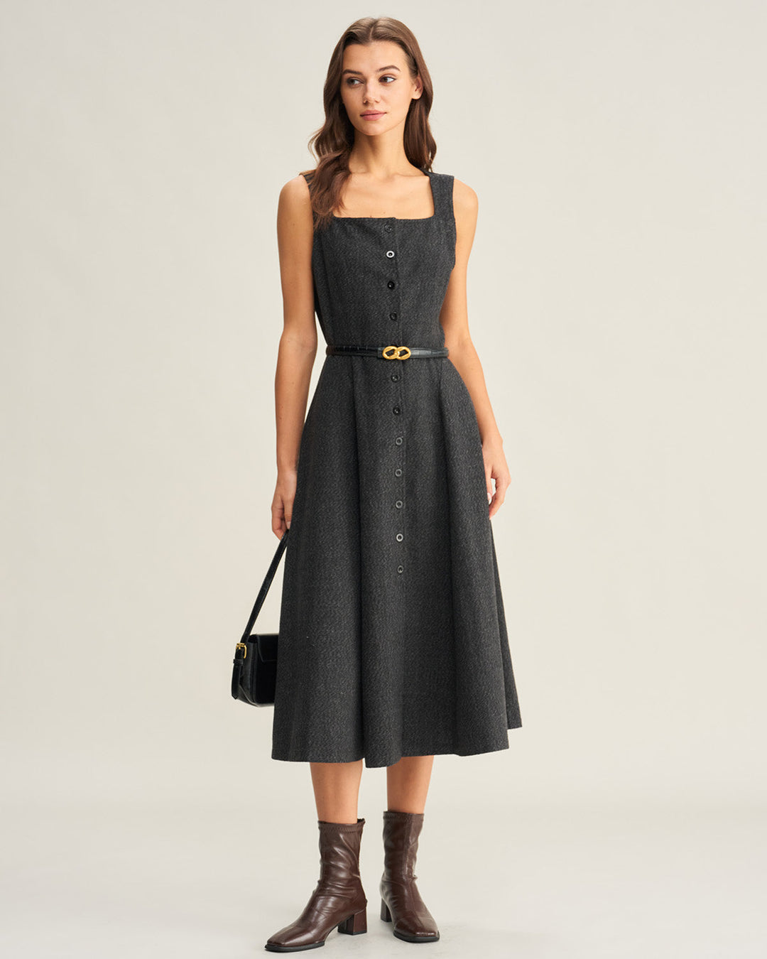 Morgan and Brooke | Grey Tweed Sleeveless Midi Dress