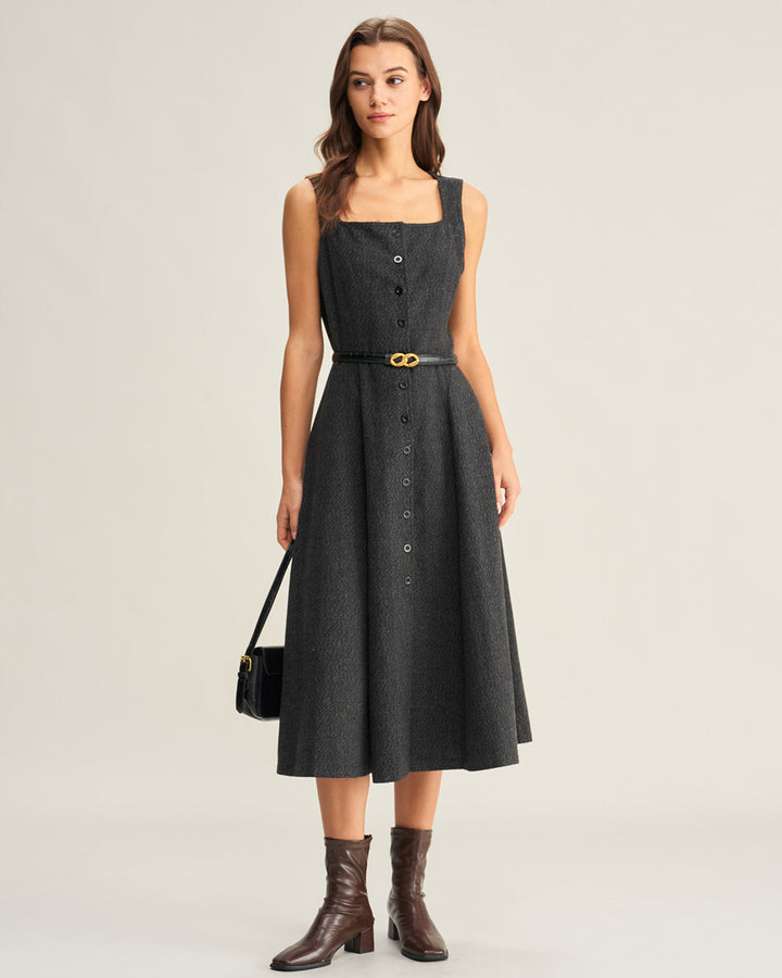 Morgan and Brooke | Grey Tweed Sleeveless Midi Dress
