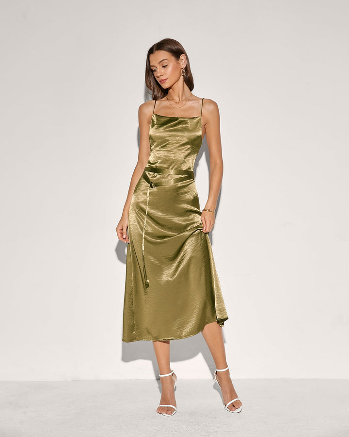 Morgan and Brooke | Green Slip Midi Dress