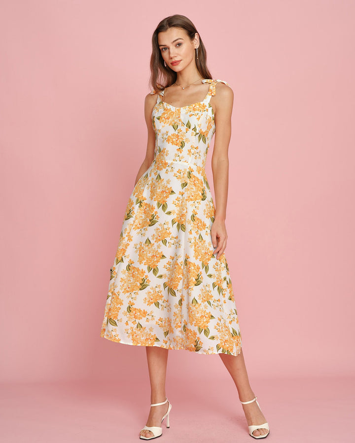 Morgan and Brooke | Floral Slip Midi Dress for Women in Orange