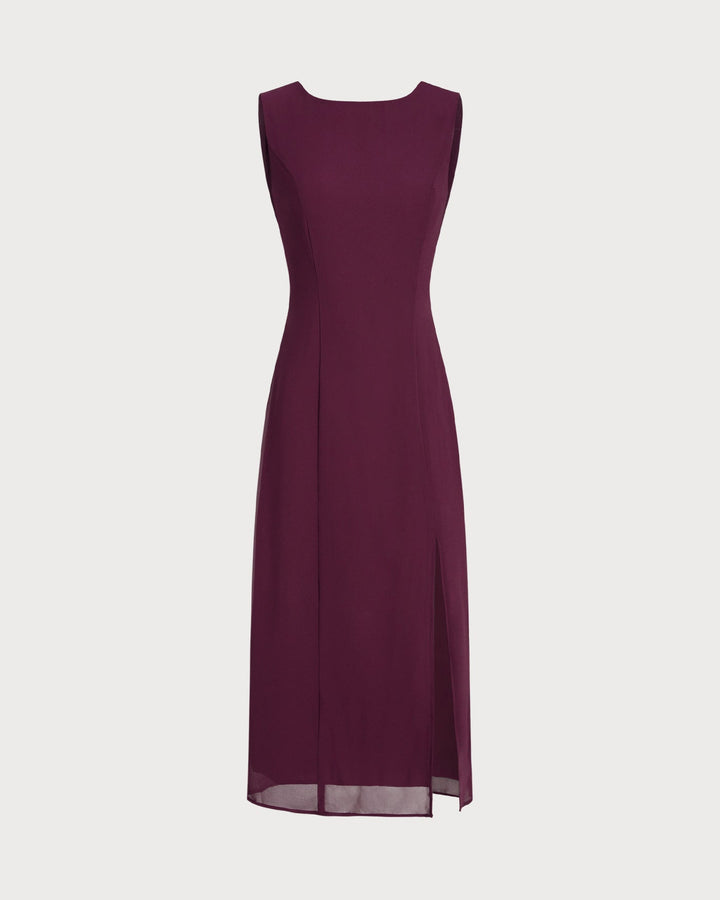 Morgan and Brooke | Wine Red Boat Neck Backless Midi Dress
