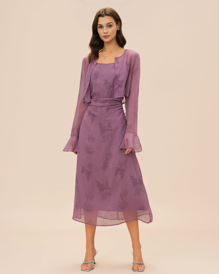 Morgan and Brooke | Floral Ruched Slip Midi Dress for Women in Purple