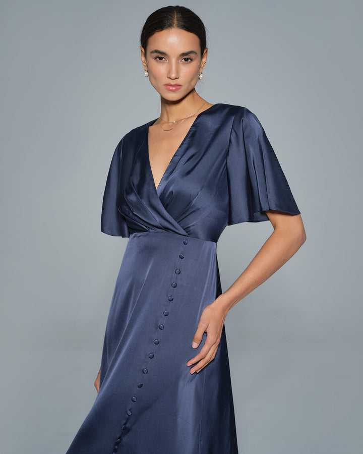 Morgan and Brooke | Satin Midi Dress for Women in Navy