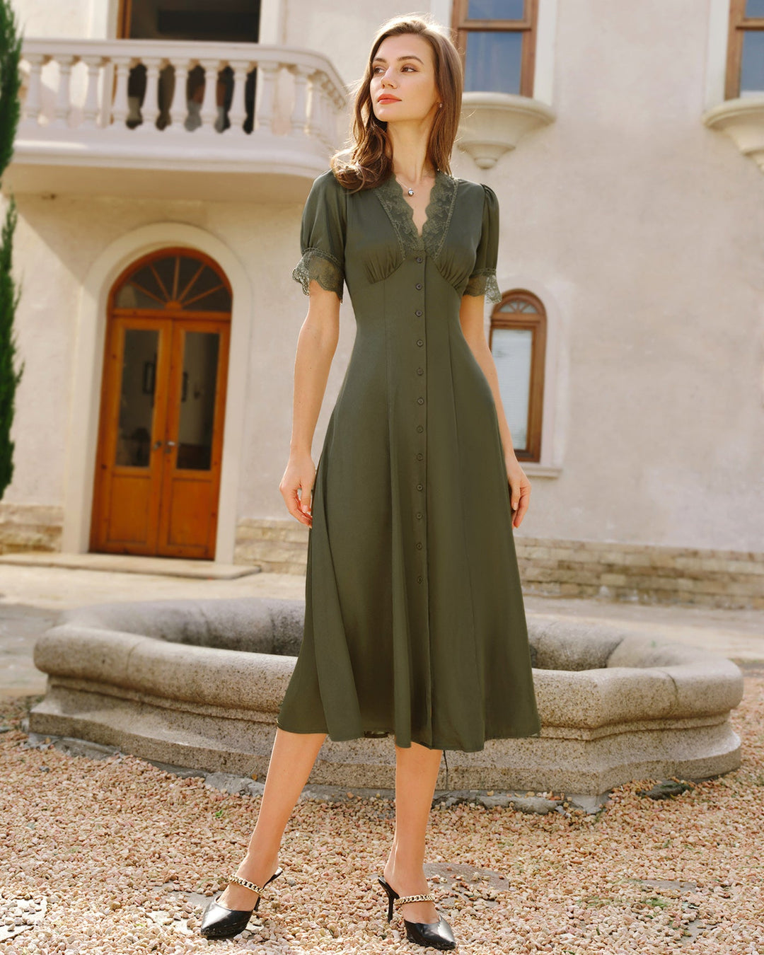 Morgan and Brooke | Lace Satin Midi Dress for Women in Green