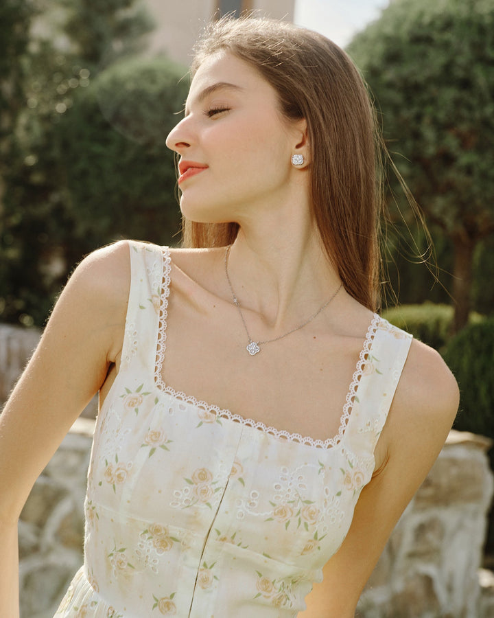 Morgan and Brooke | Floral Ruched Midi Dress for Women in Yellow