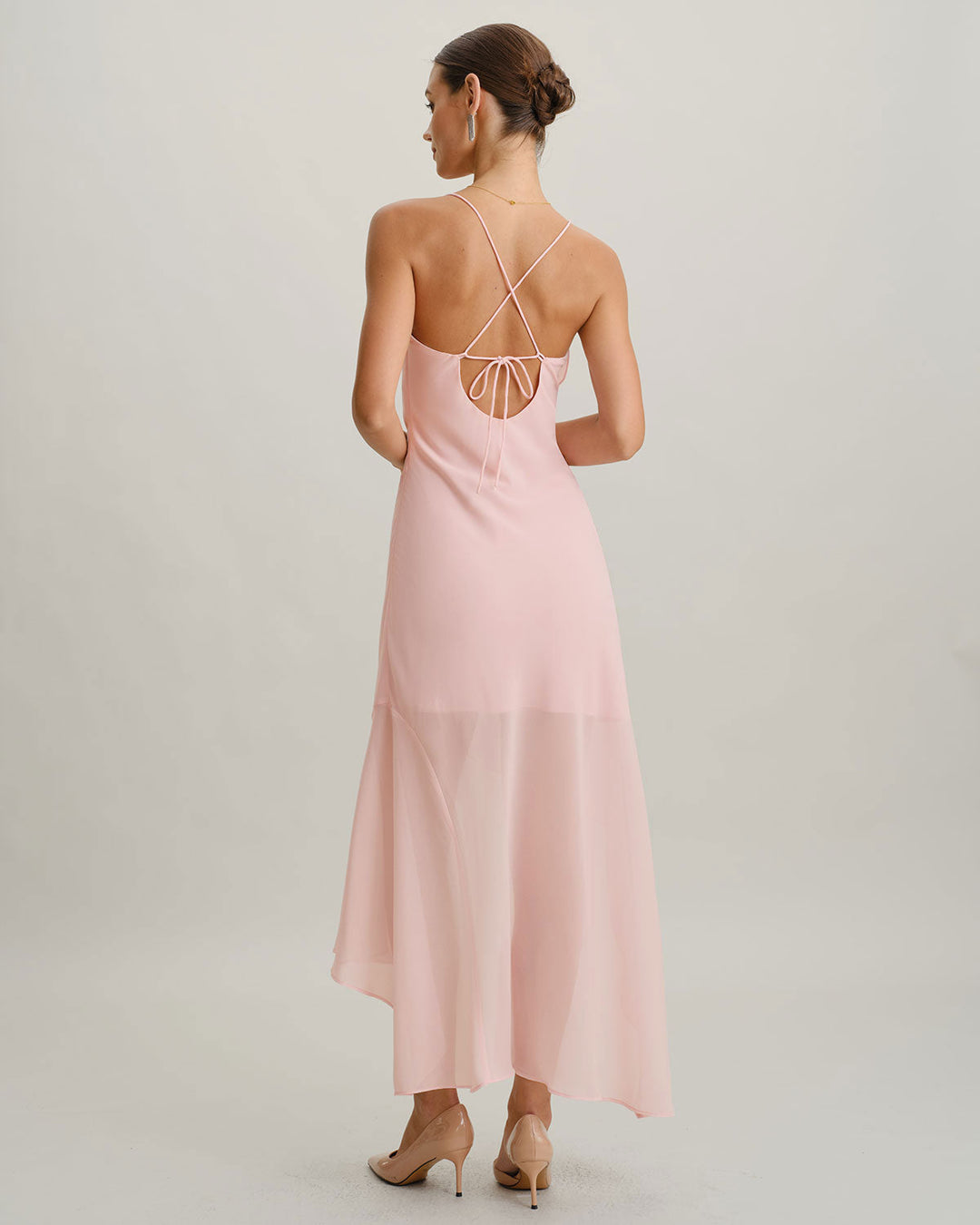 Morgan and Brooke | Chiffon A-Line Midi Dress for Women in Pink