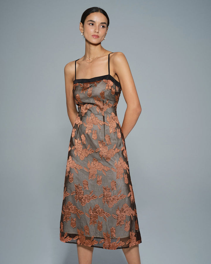 Morgan and Brooke | Floral Slip Midi Dress in Caramel