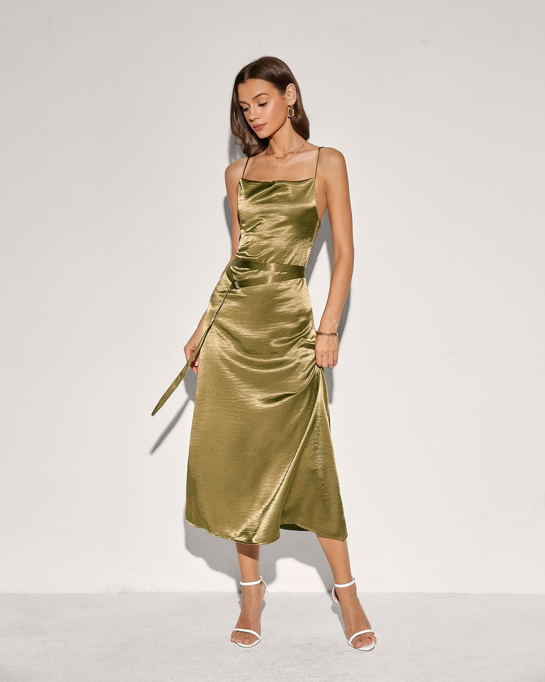 Morgan and Brooke | Green Slip Midi Dress