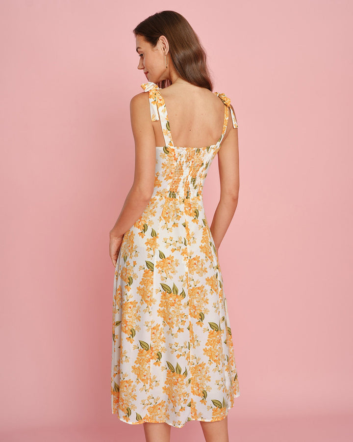 Morgan and Brooke | Floral Slip Midi Dress for Women in Orange