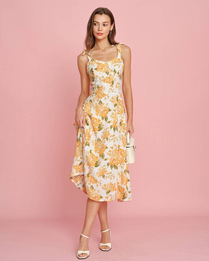 Morgan and Brooke | Floral Slip Midi Dress for Women in Orange