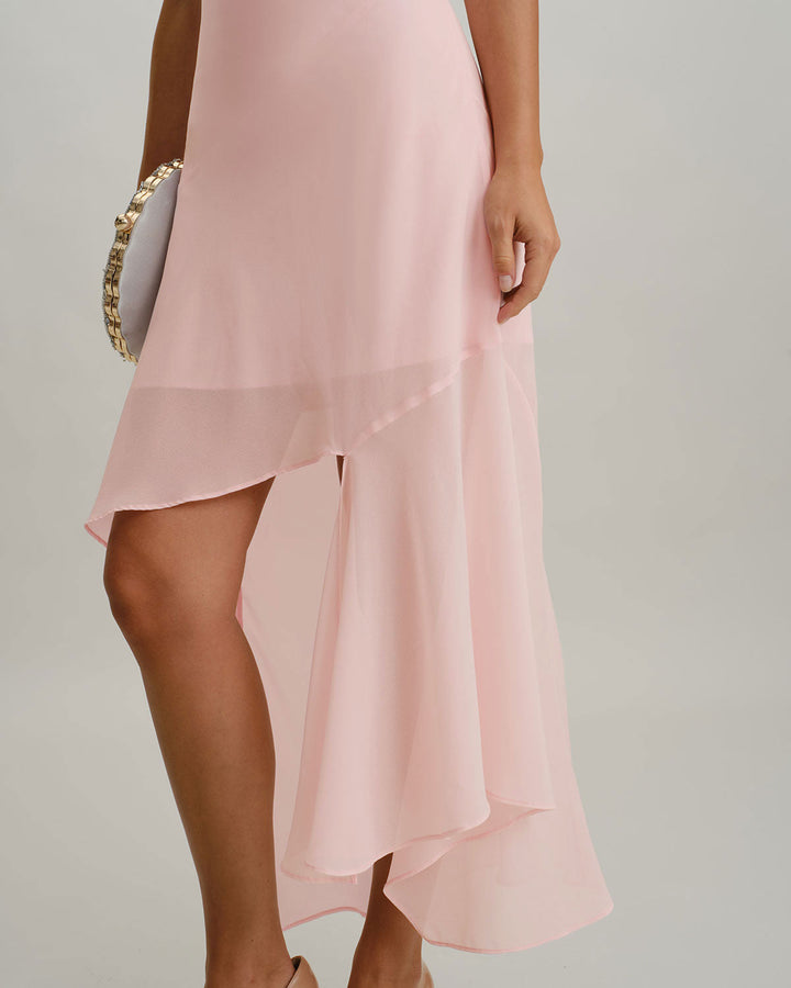 Morgan and Brooke | Chiffon A-Line Midi Dress for Women in Pink