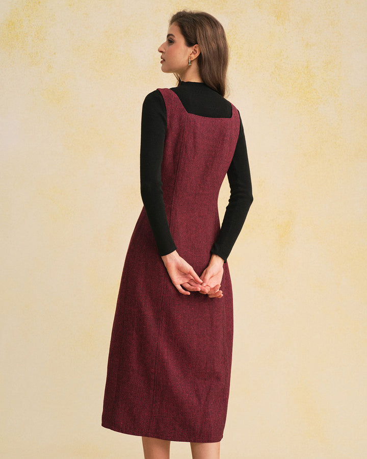 Morgan and Brooke | Sleeveless Red Midi Dress with Slit