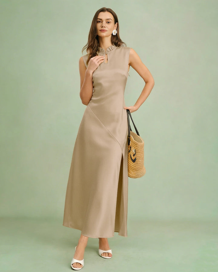 Morgan and Brooke | Ruffled Midi Dress for Women in Apricot