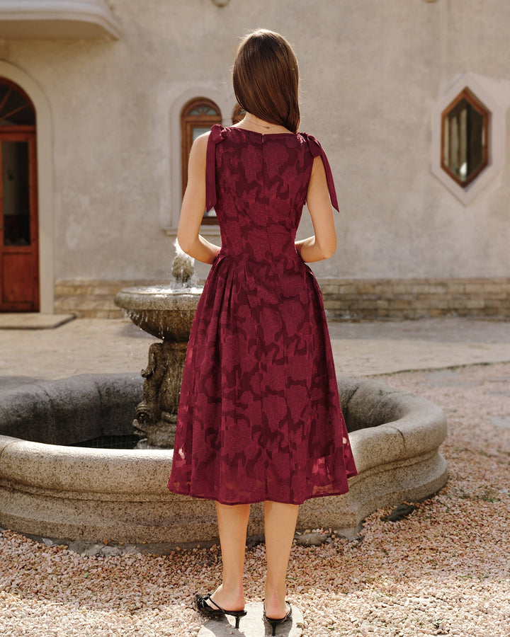 Morgan and Brooke | Jacquard Chiffon Midi Dress for Women in Red
