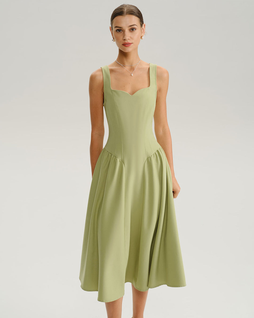 Morgan and Brooke | Sweetheart Neck Slip Midi Dress in Green