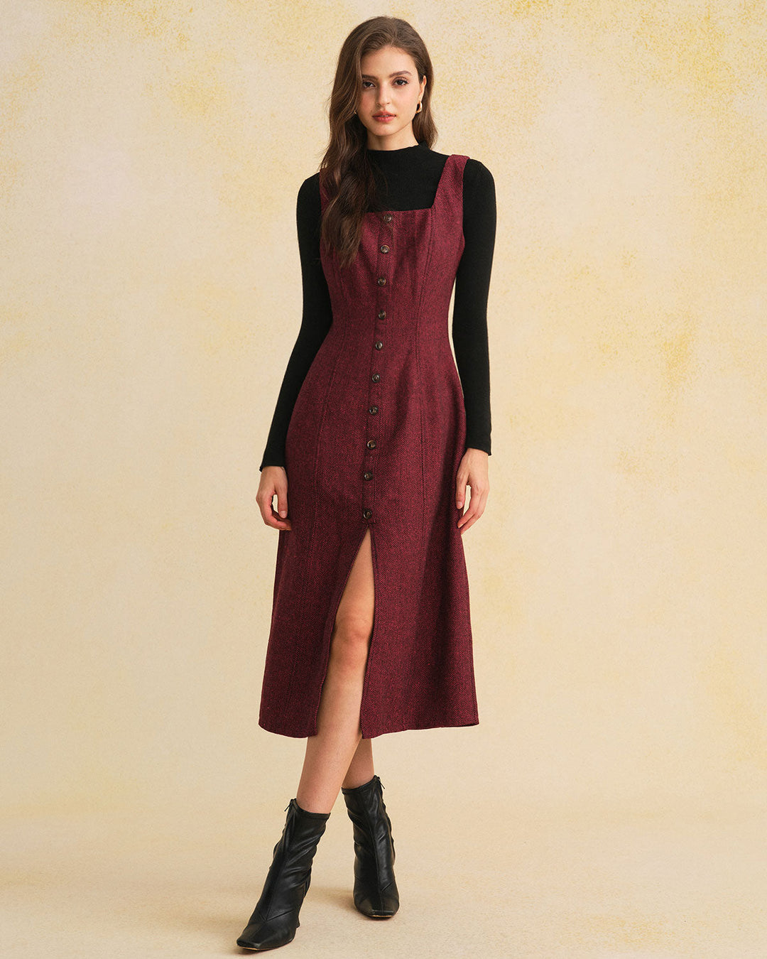 Morgan and Brooke | Sleeveless Red Midi Dress with Slit
