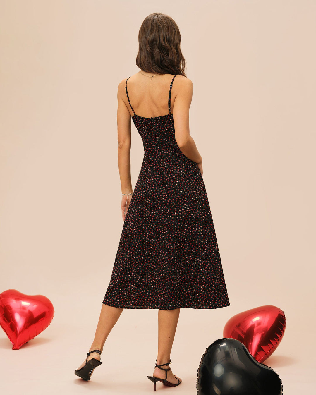 Morgan and Brooke | Floral A-Line Midi Dress for Women in Black