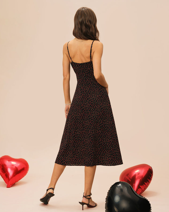 Morgan and Brooke | Floral A-Line Midi Dress for Women in Black