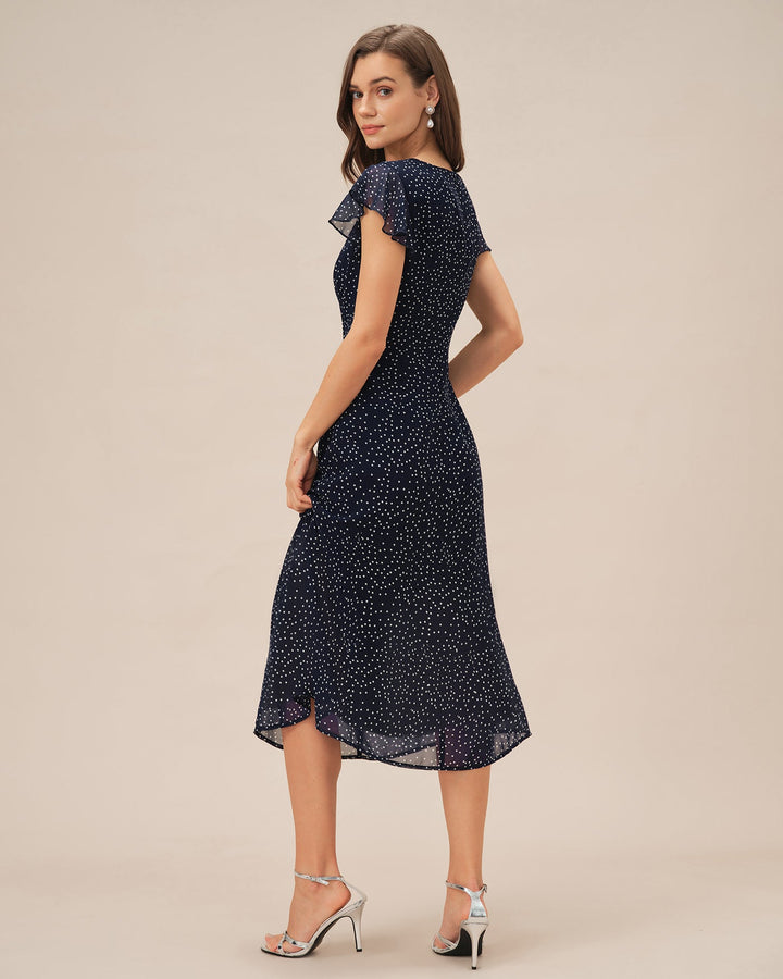 Morgan and Brooke | Polka Dot Midi Dress for Women in Blue