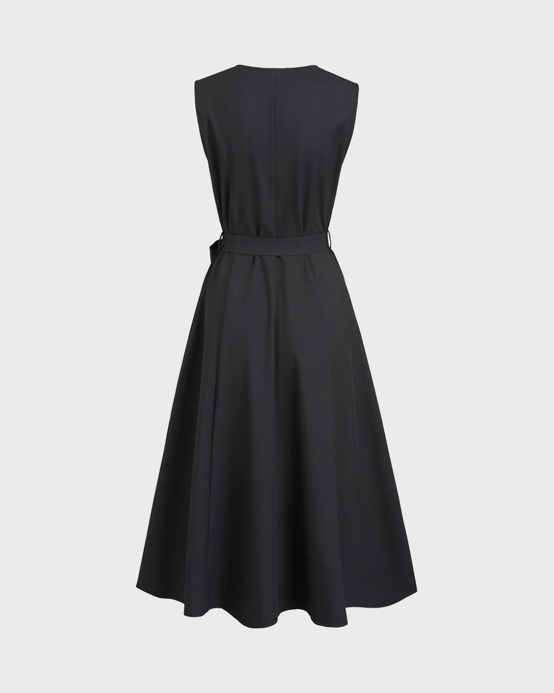 Morgan and Brooke | Black V Neck Belted Sleeveless Midi Dress