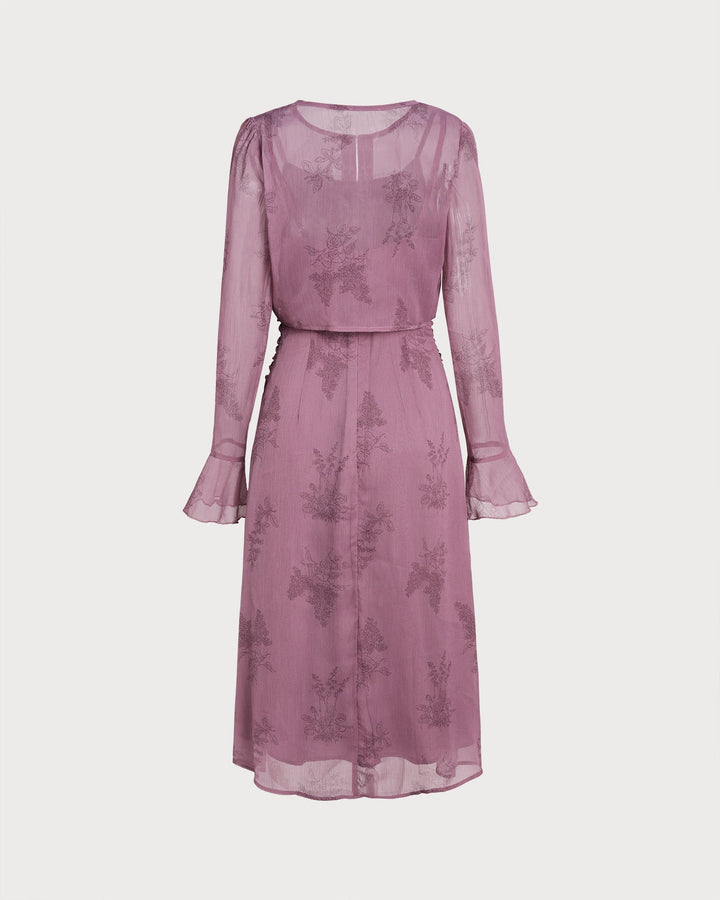 Morgan and Brooke | Floral Ruched Slip Midi Dress for Women in Purple