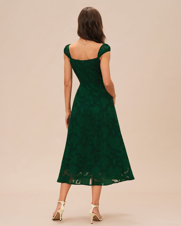 Morgan and Brooke | Jacquard Cap Sleeve Midi Dress, Green