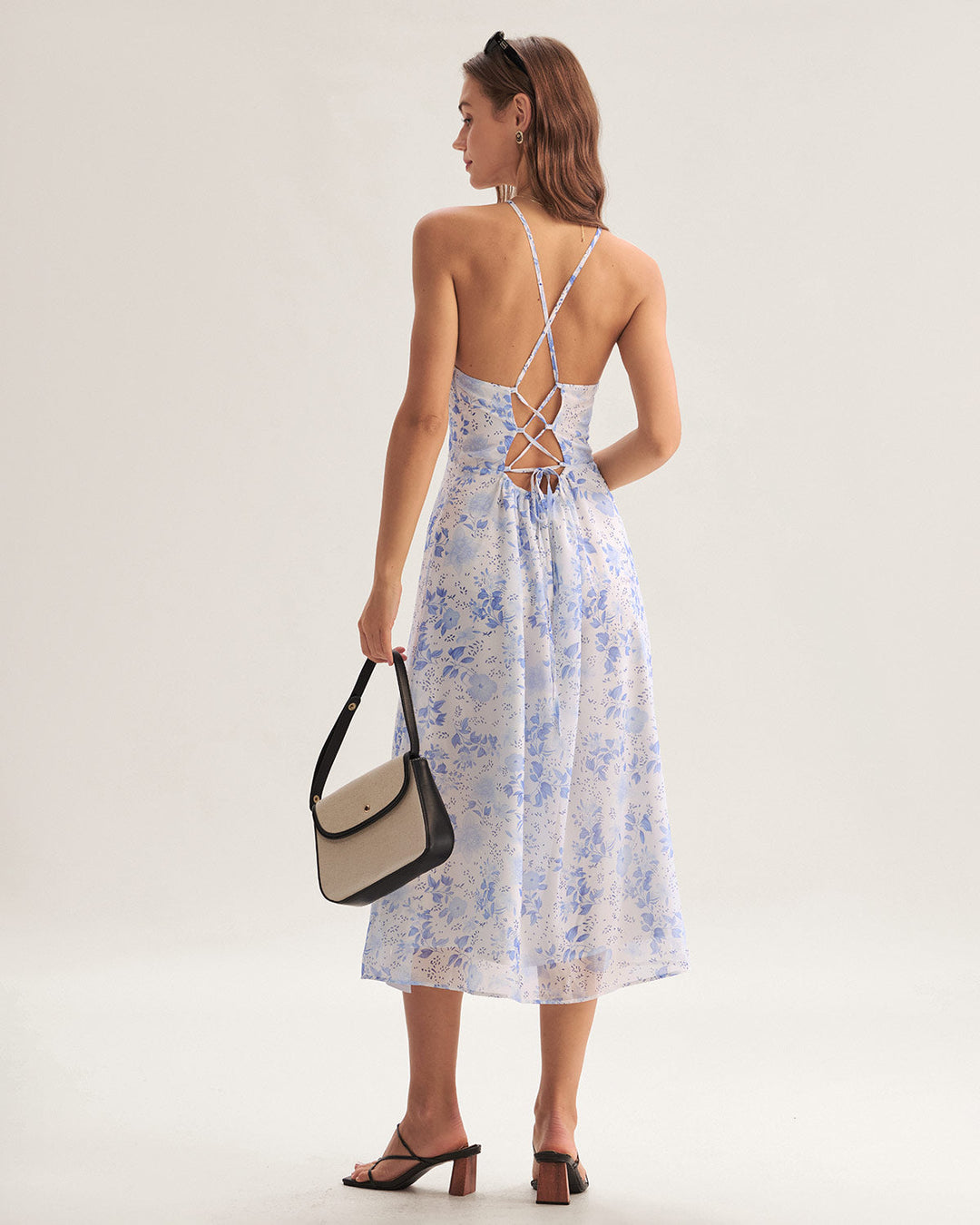 Morgan and Brooke | Floral Halter Midi Dress in Blue