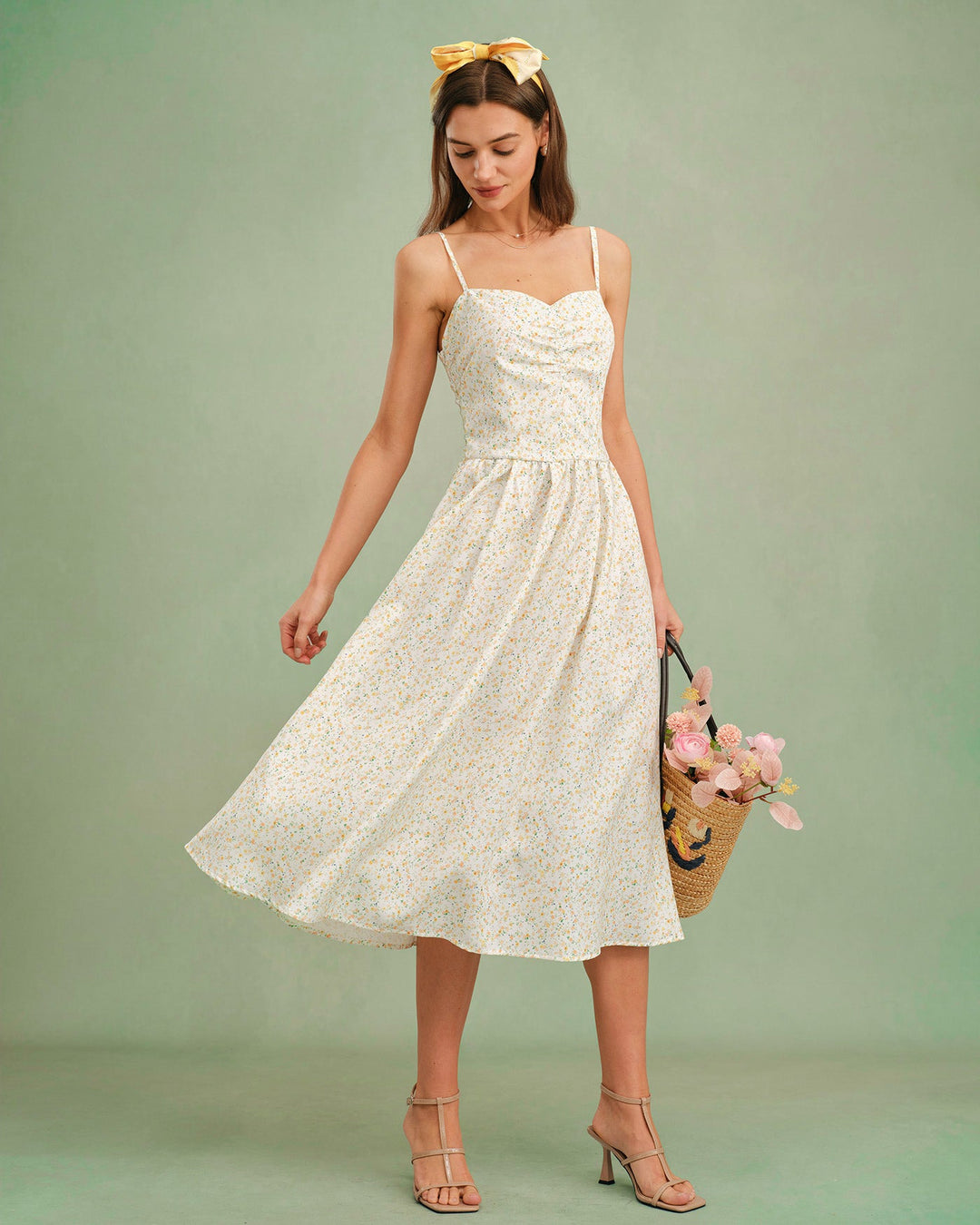 Morgan and Brooke | Floral Slip Midi Dress for Women in Yellow