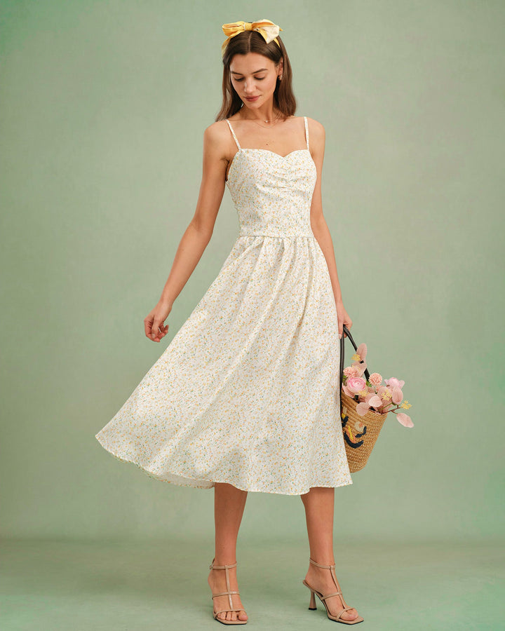 Morgan and Brooke | Floral Slip Midi Dress for Women in Yellow
