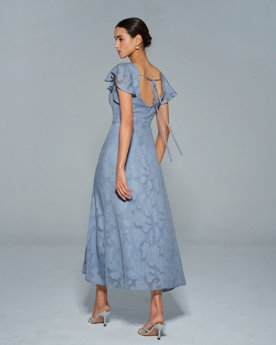 Morgan and Brooke | Floral Square Neck Midi Dress in Blue