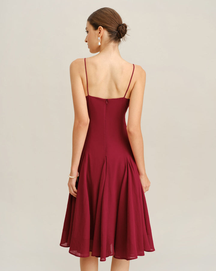 Morgan and Brooke | Chiffon A-Line Slip Midi Dress in Red