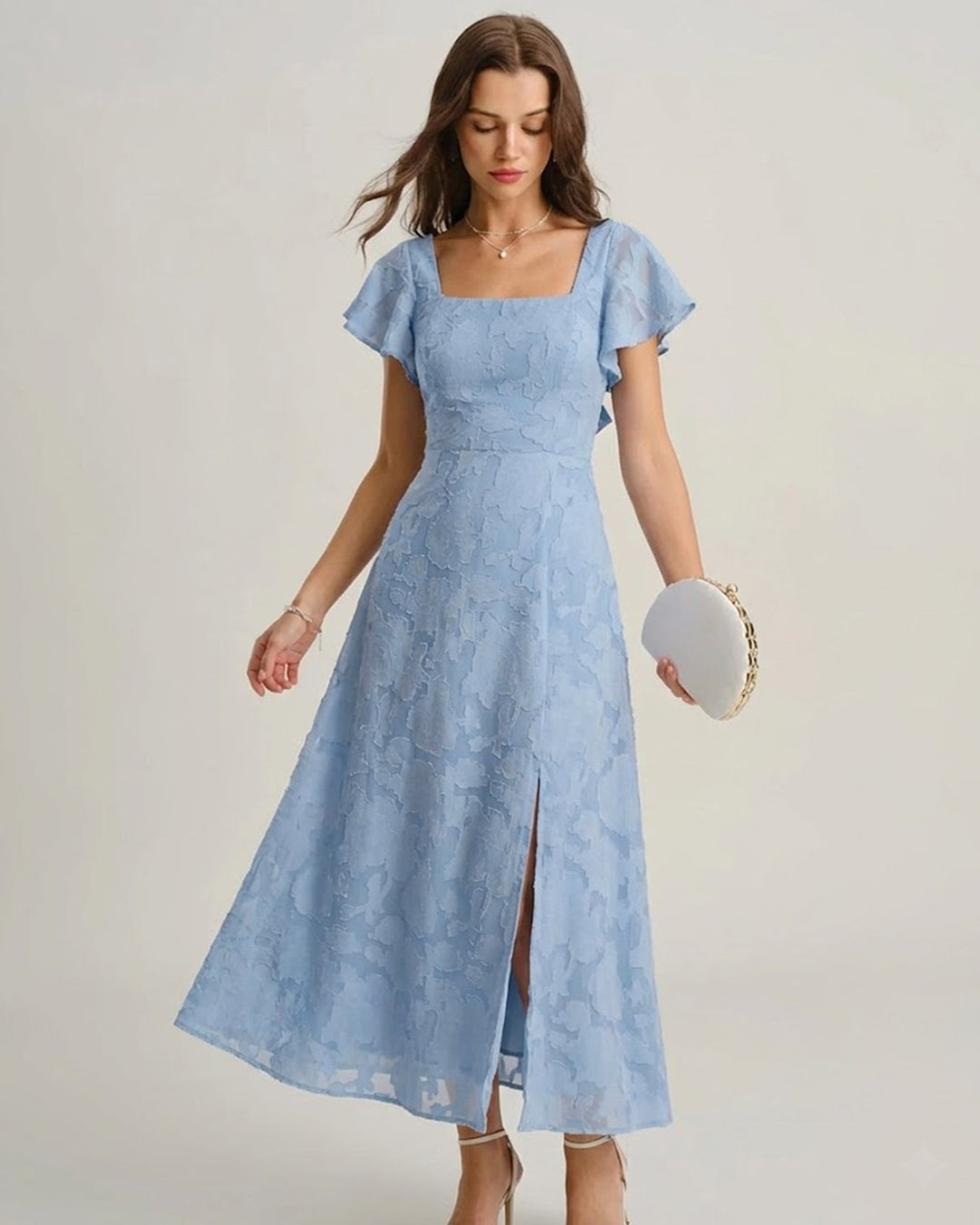 Morgan and Brooke | Floral Square Neck Midi Dress in Blue