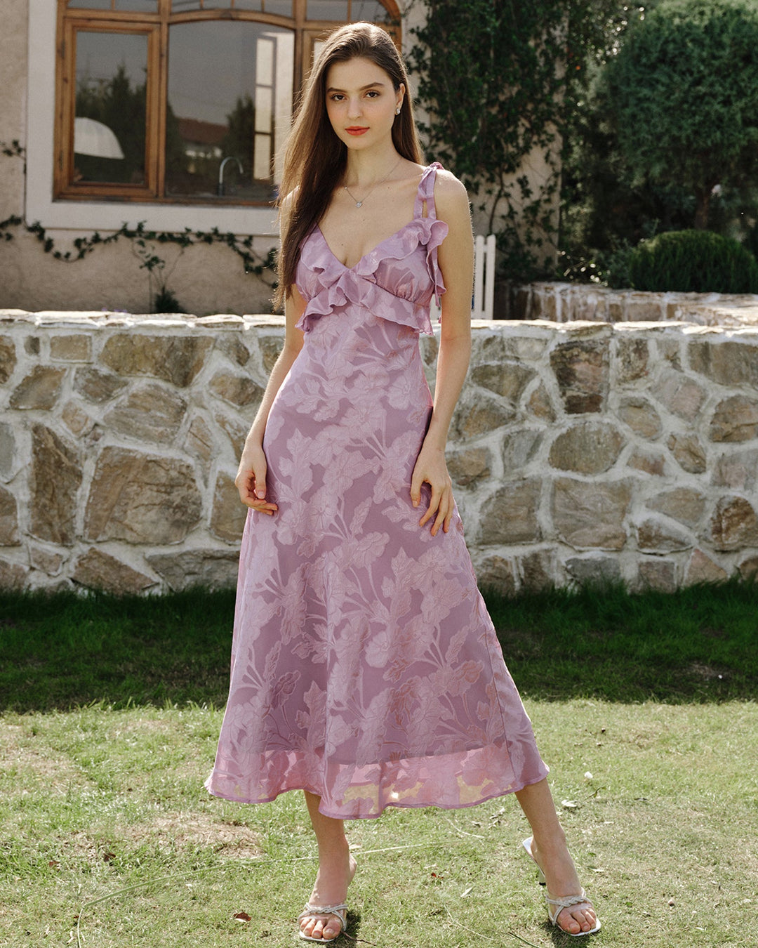 Morgan and Brooke | Jacquard Slip Maxi Dress for Women in Purple