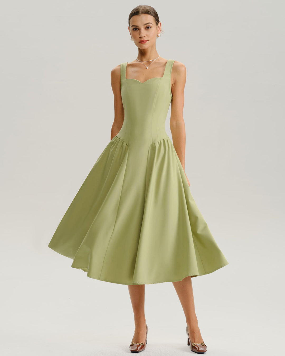 Morgan and Brooke | Sweetheart Neck Slip Midi Dress in Green