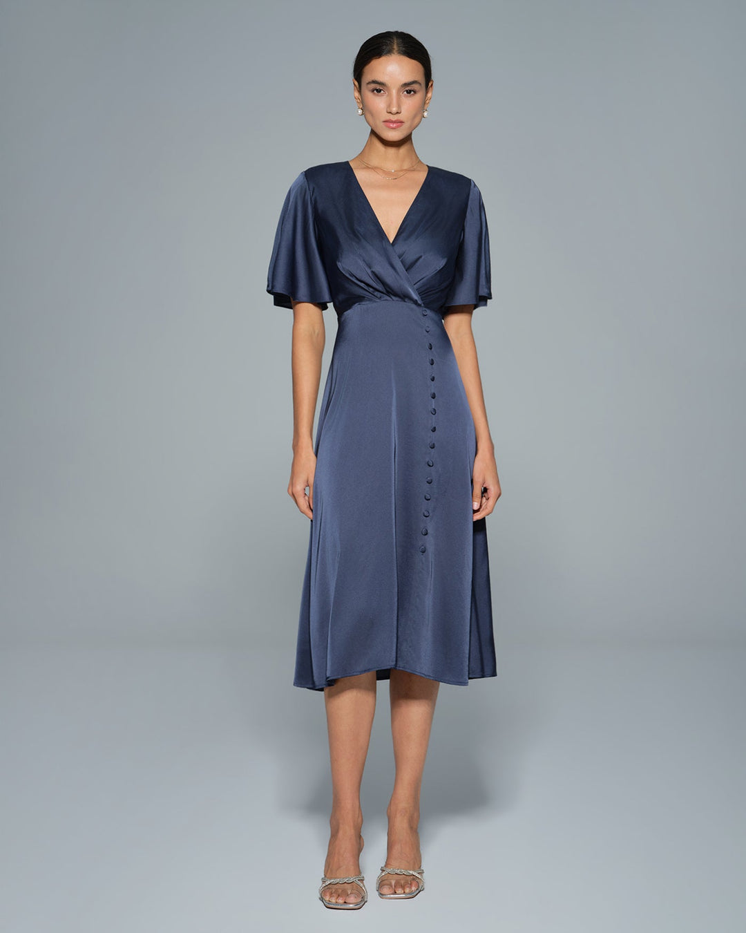 Morgan and Brooke | Satin Midi Dress for Women in Navy