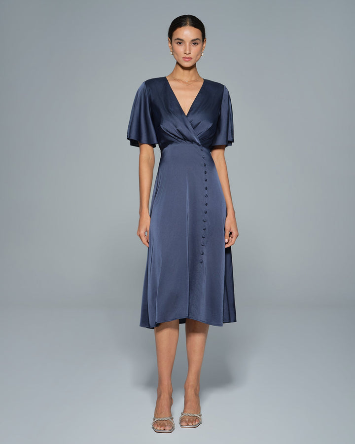 Morgan and Brooke | Satin Midi Dress for Women in Navy