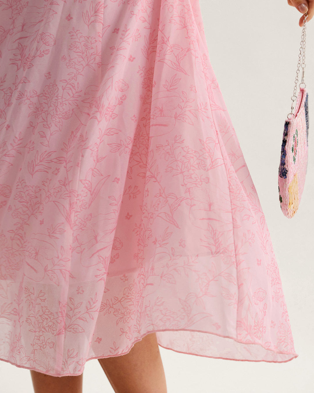 Morgan and Brooke | Square Neck Ruffle Midi Dress in Pink