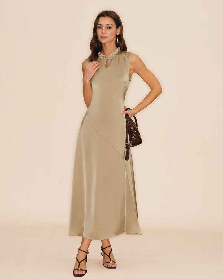 Morgan and Brooke | Ruffled Midi Dress for Women in Apricot