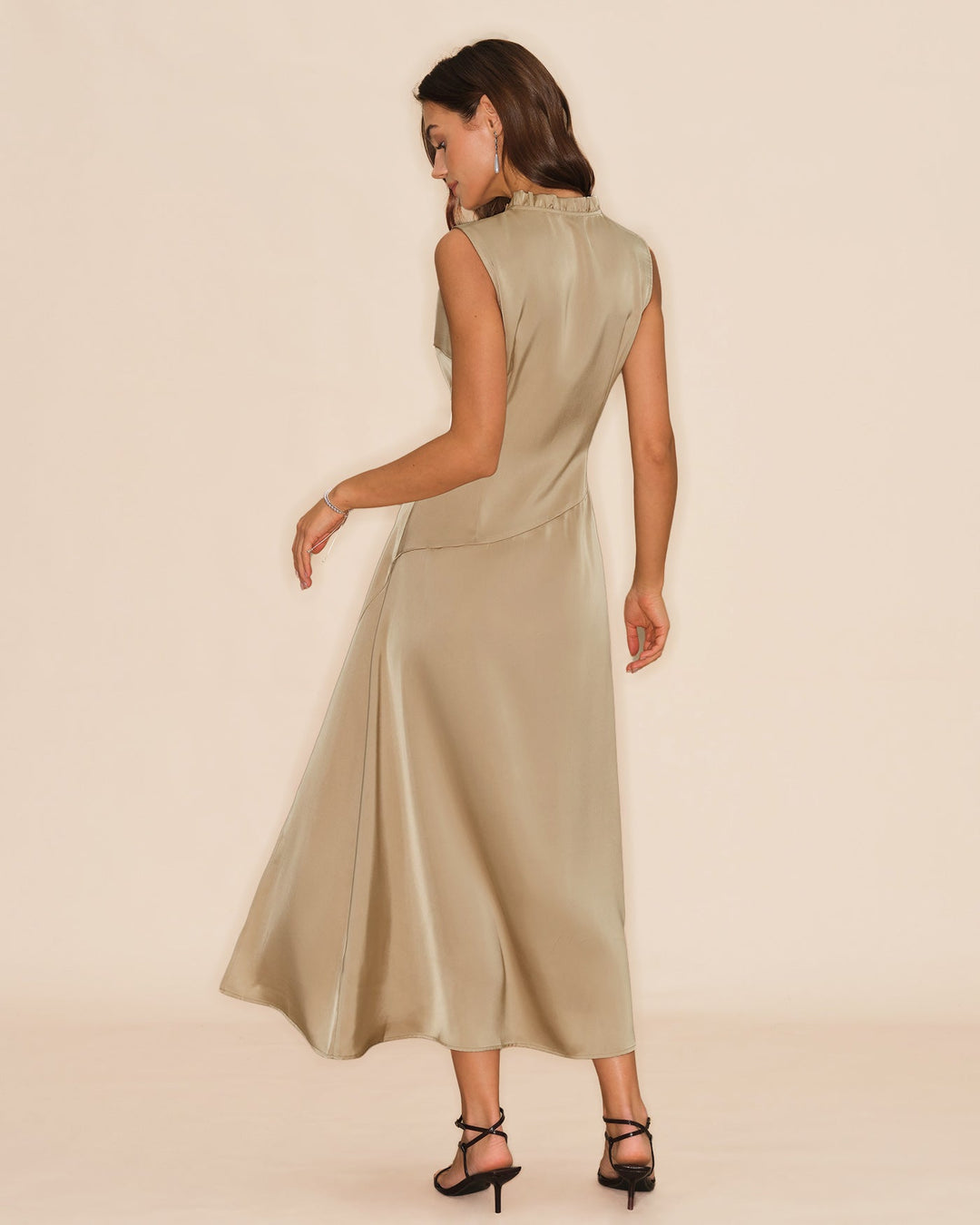 Morgan and Brooke | Ruffled Midi Dress for Women in Apricot